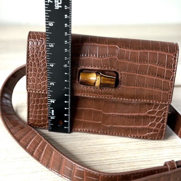 Fawn design Brown Croc-Embossed Belt Bag fall bohemian - Picture 7 of 12